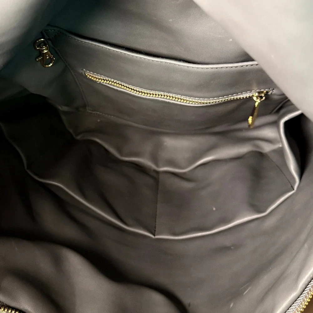 Fawn Design Black Leather Baby Backpack with Gold Hardware
